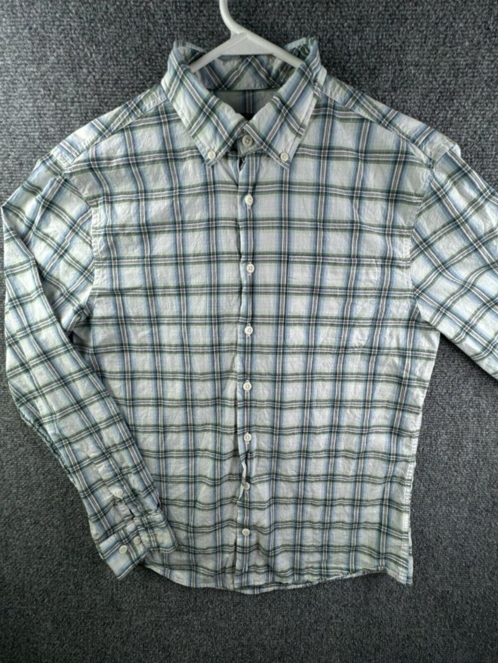 Johnnie O Hangin Out Long Sleeve Shirt Men’s Small Plaid Blue Green White Adult